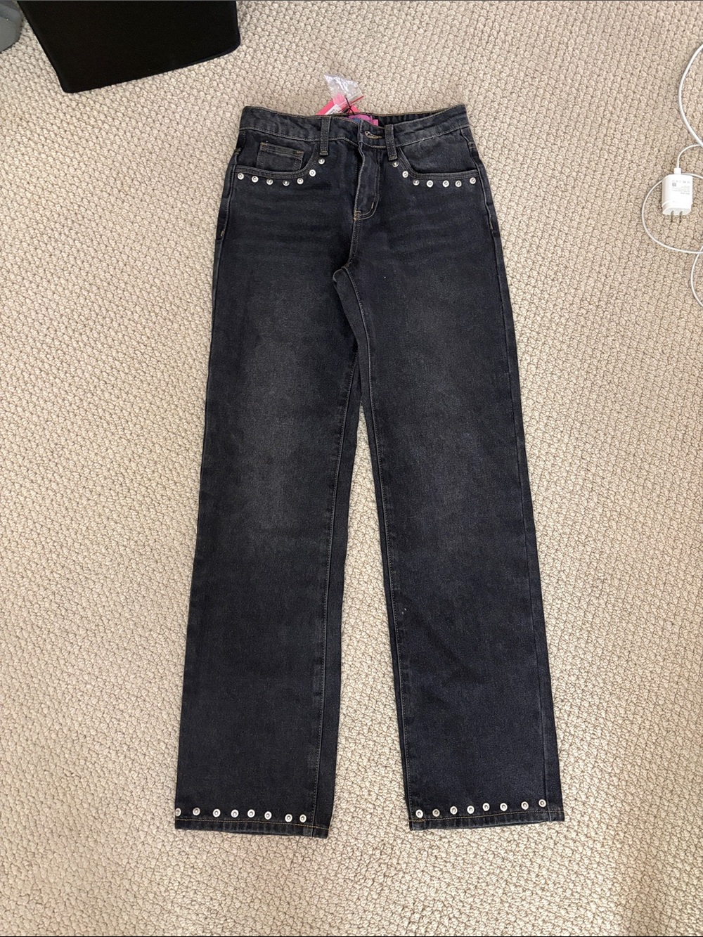 Black Women's Stud-Trim Straight Jeans